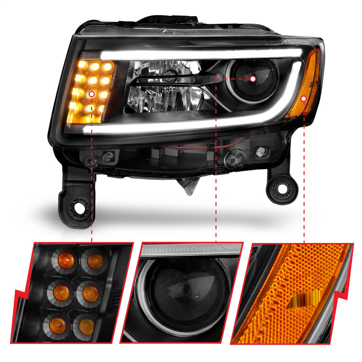ANZO USA ZUKT_111329 Anzo ZUKT_111329 Projector Headlight Set Clear Lens Black Housing