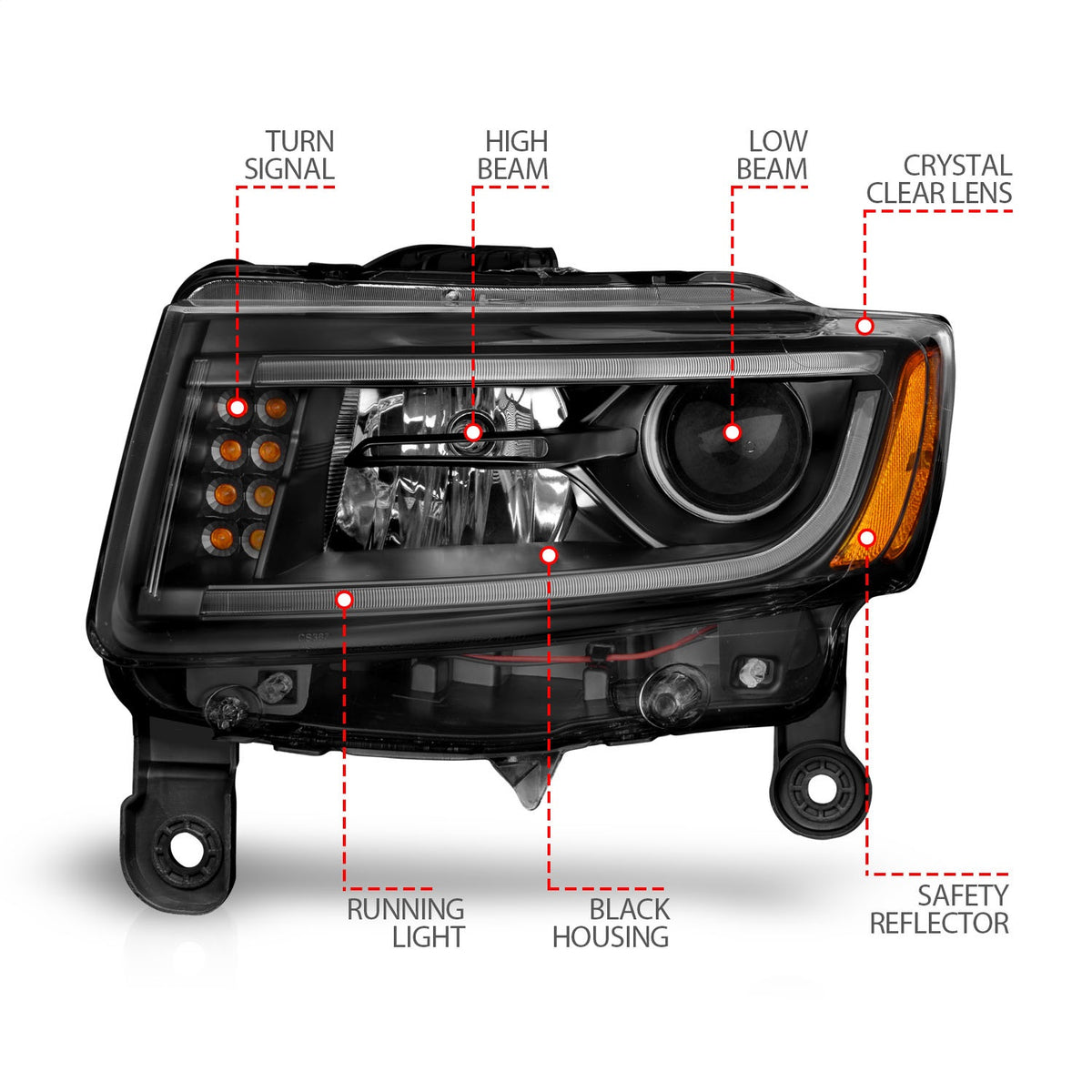 ANZO USA ZUKT_111329 Anzo ZUKT_111329 Projector Headlight Set Clear Lens Black Housing