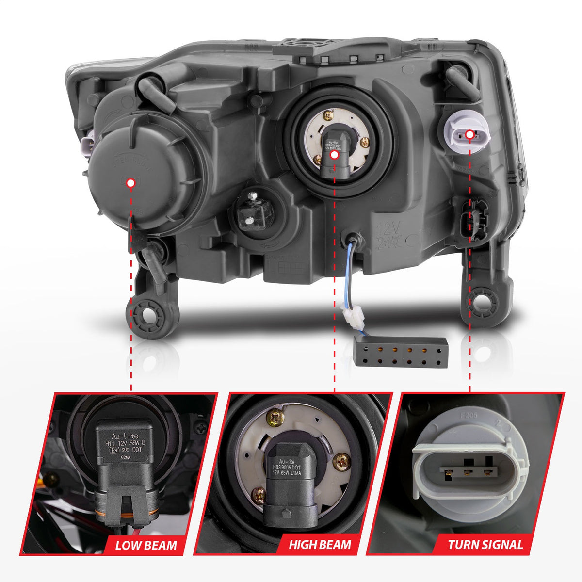 ANZO USA ZUKT_111329 Anzo ZUKT_111329 Projector Headlight Set Clear Lens Black Housing