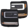 Anzo USA | Projector Headlight Set Clear Lens Black Housing Amber Reflector Pair w/Plank Style Back | Fits Silverado 1500 | 111373