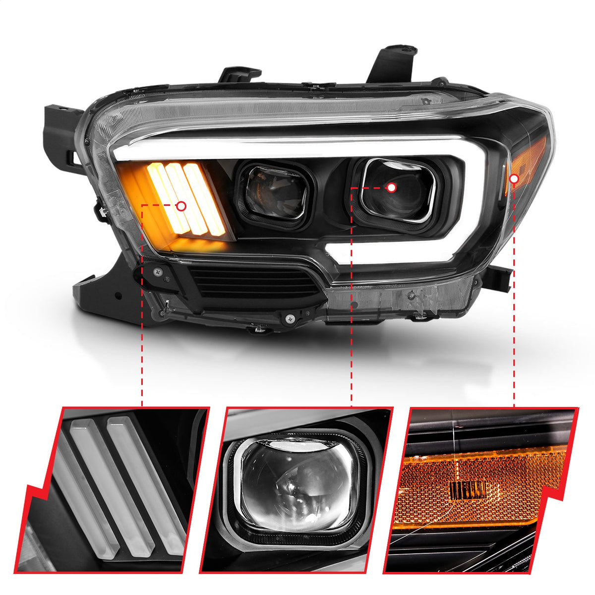 ANZO USA ZUKT_111379 Anzo ZUKT_111379 Projector Headlight Set Clear Lens Black Housing
