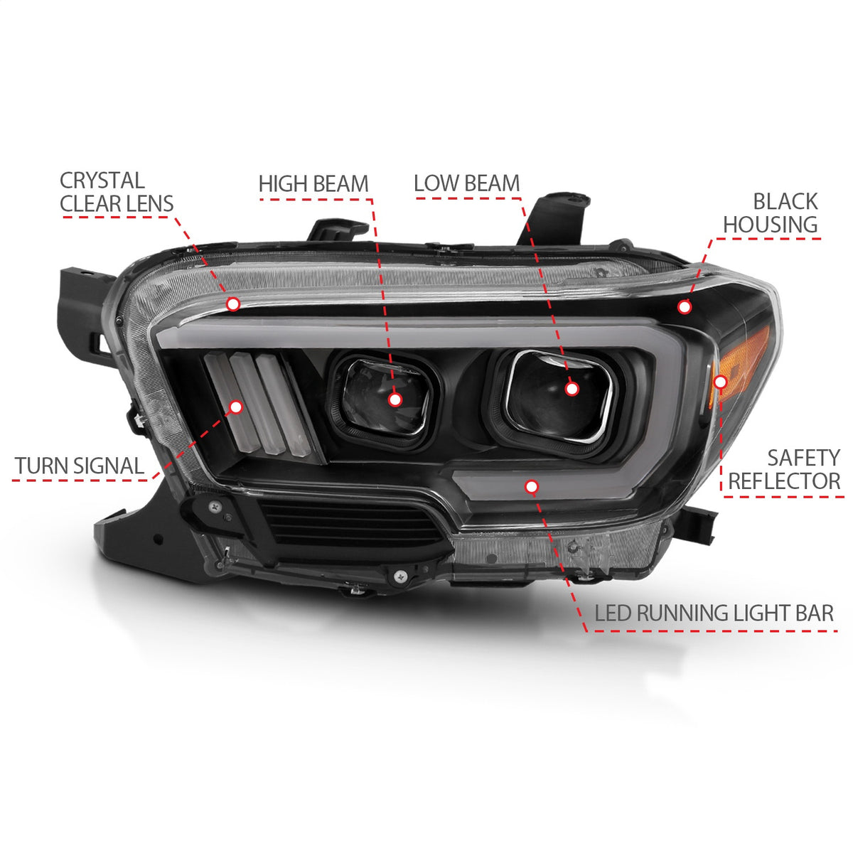 ANZO USA ZUKT_111379 Anzo ZUKT_111379 Projector Headlight Set Clear Lens Black Housing