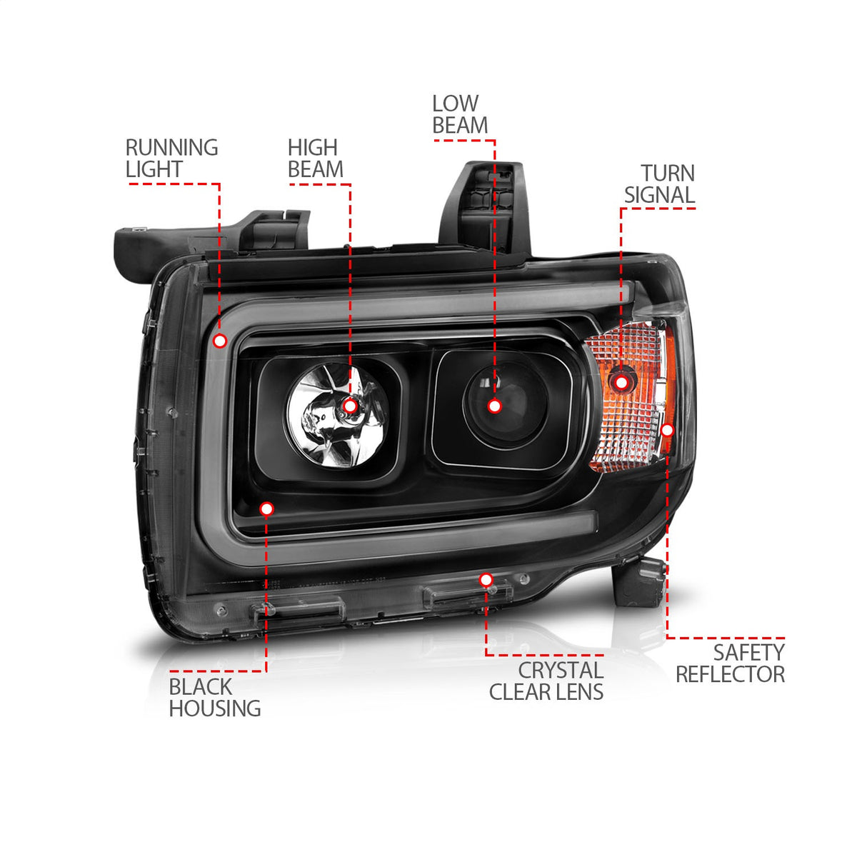 ANZO USA ZUKT_111381 Anzo ZUKT_111381 Projector Headlight Set Plank Style Clear Lens