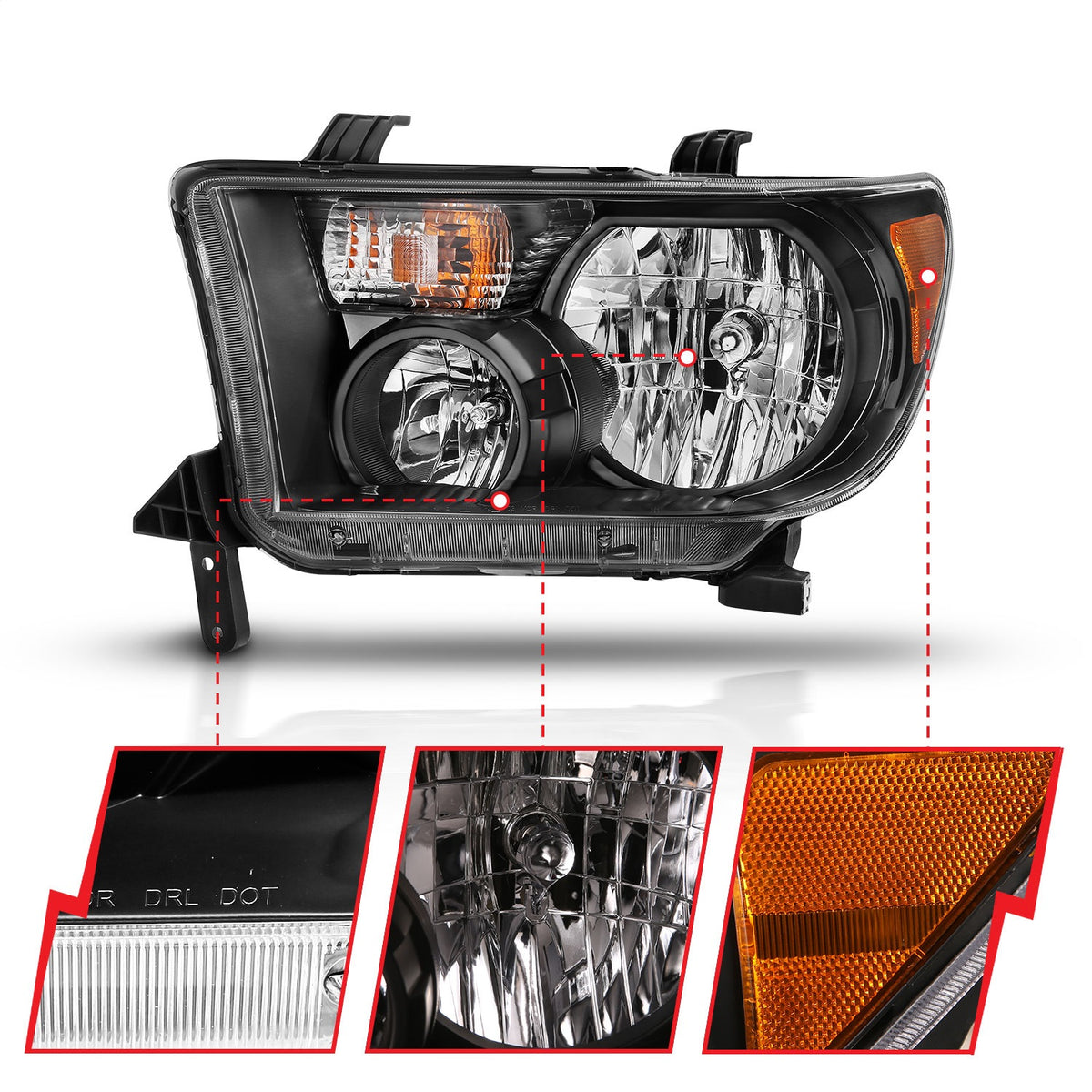 ANZO USA ZUKT_111436 Anzo ZUKT_111436 Crystal Headlight Set Clear Lens Black