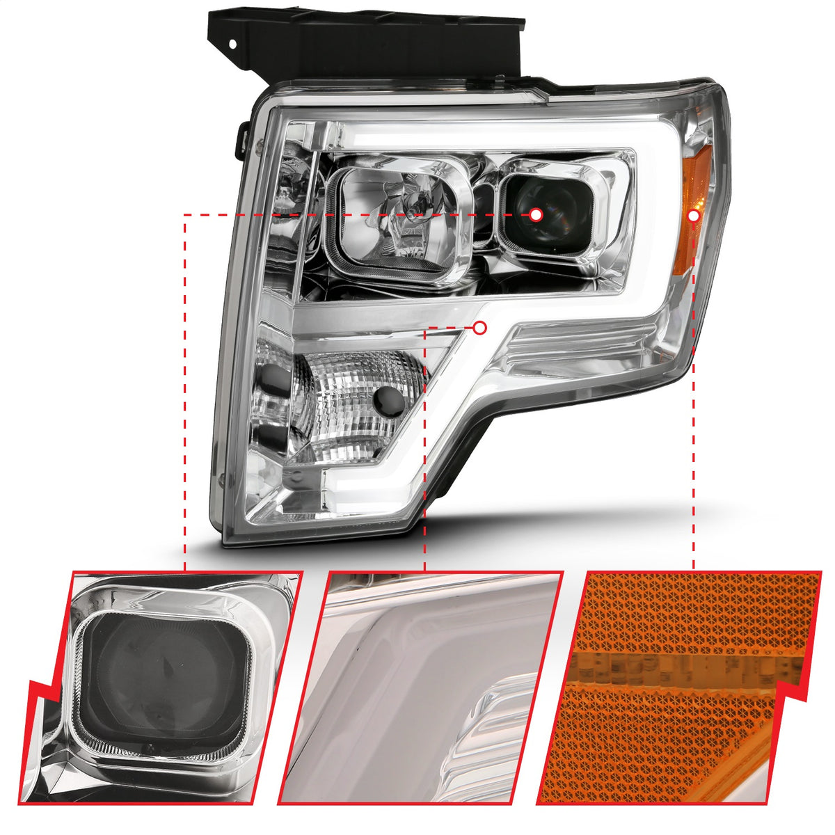 ANZO USA ZUKT_111444 Anzo ZUKT_111444 Projector Headlight Set Clear Lens Chrome