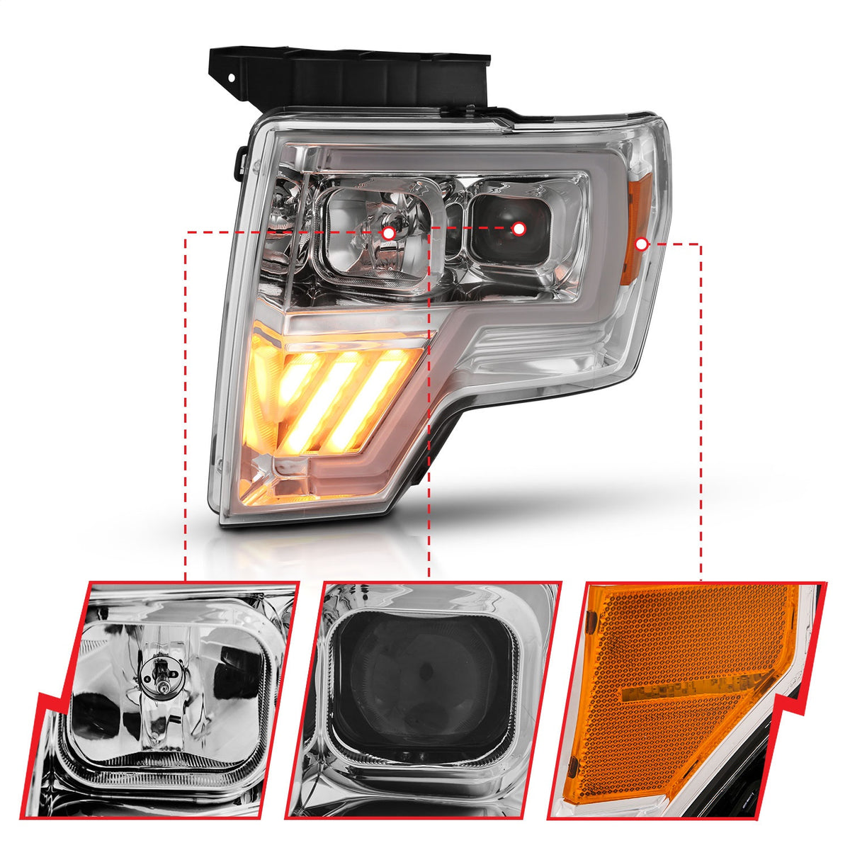 ANZO USA ZUKT_111446 Anzo ZUKT_111446 Projector Headlight Set Clear Lens Chrome