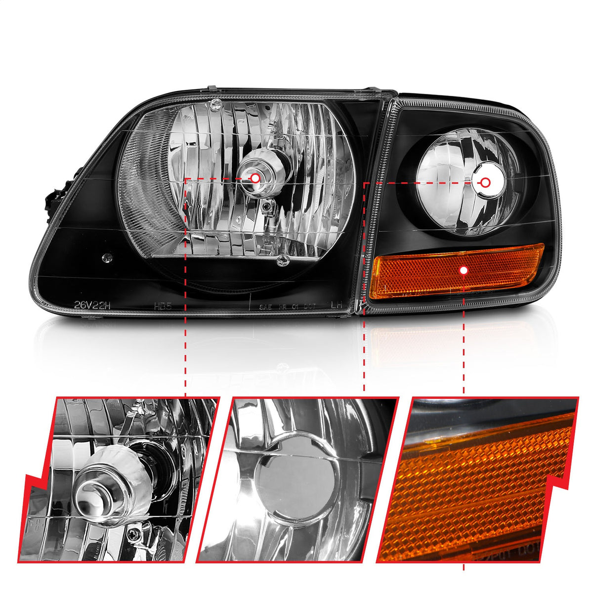 ANZO USA ZUKT_111460 Anzo ZUKT_111460 Crystal Headlight Set Clear Lens Black Housing