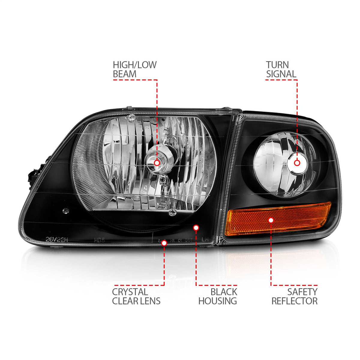 ANZO USA ZUKT_111460 Anzo ZUKT_111460 Crystal Headlight Set Clear Lens Black Housing