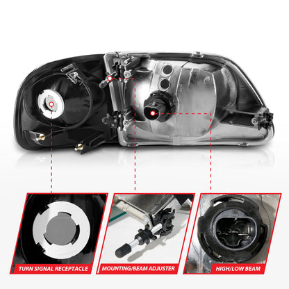 ANZO USA ZUKT_111460 Anzo ZUKT_111460 Crystal Headlight Set Clear Lens Black Housing