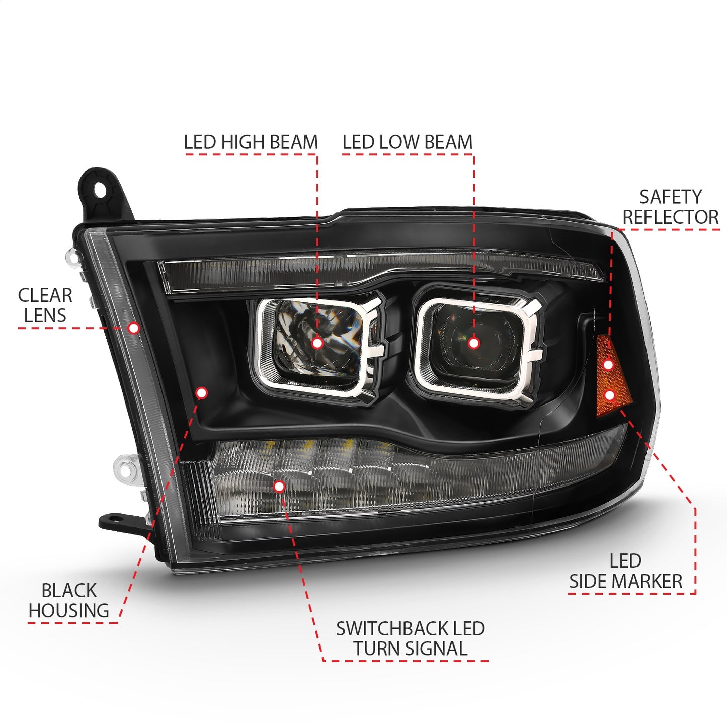 LED Projector Headlight; w/Plank Style Switchback; Black w/Amber; Pair;