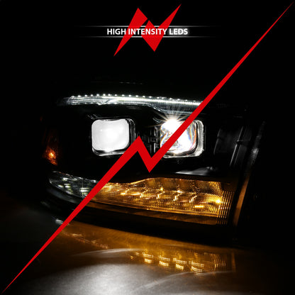 LED Projector Headlight; w/Plank Style Switchback; Black w/Amber; Pair;