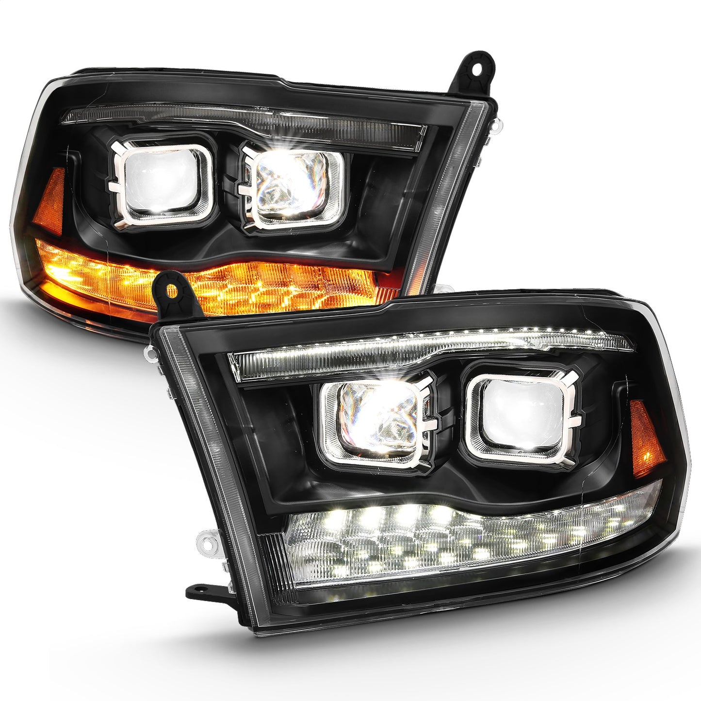 LED Projector Headlight; w/Plank Style Switchback; Black w/Amber; Pair;