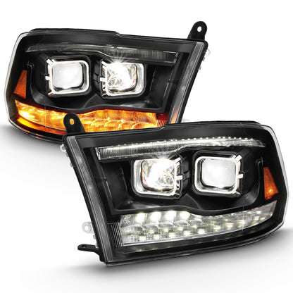 LED Projector Headlight; w/Plank Style Switchback; Black w/Amber; Pair;