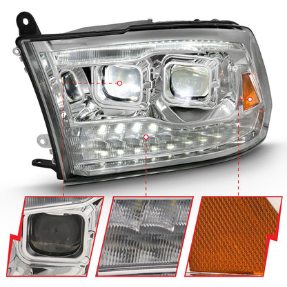 LED Projector Headlight; w/Plank Style Switchback; Chrome w/Amber; Pair;