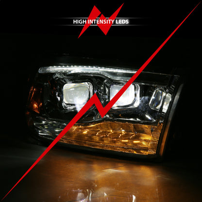 LED Projector Headlight; w/Plank Style Switchback; Chrome w/Amber; Pair;