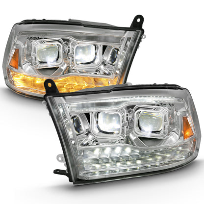 LED Projector Headlight; w/Plank Style Switchback; Chrome w/Amber; Pair;