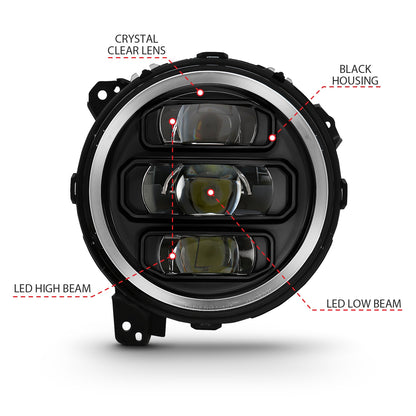 LED Projector Headlight; w/Plank Style Design; Black; Pair;