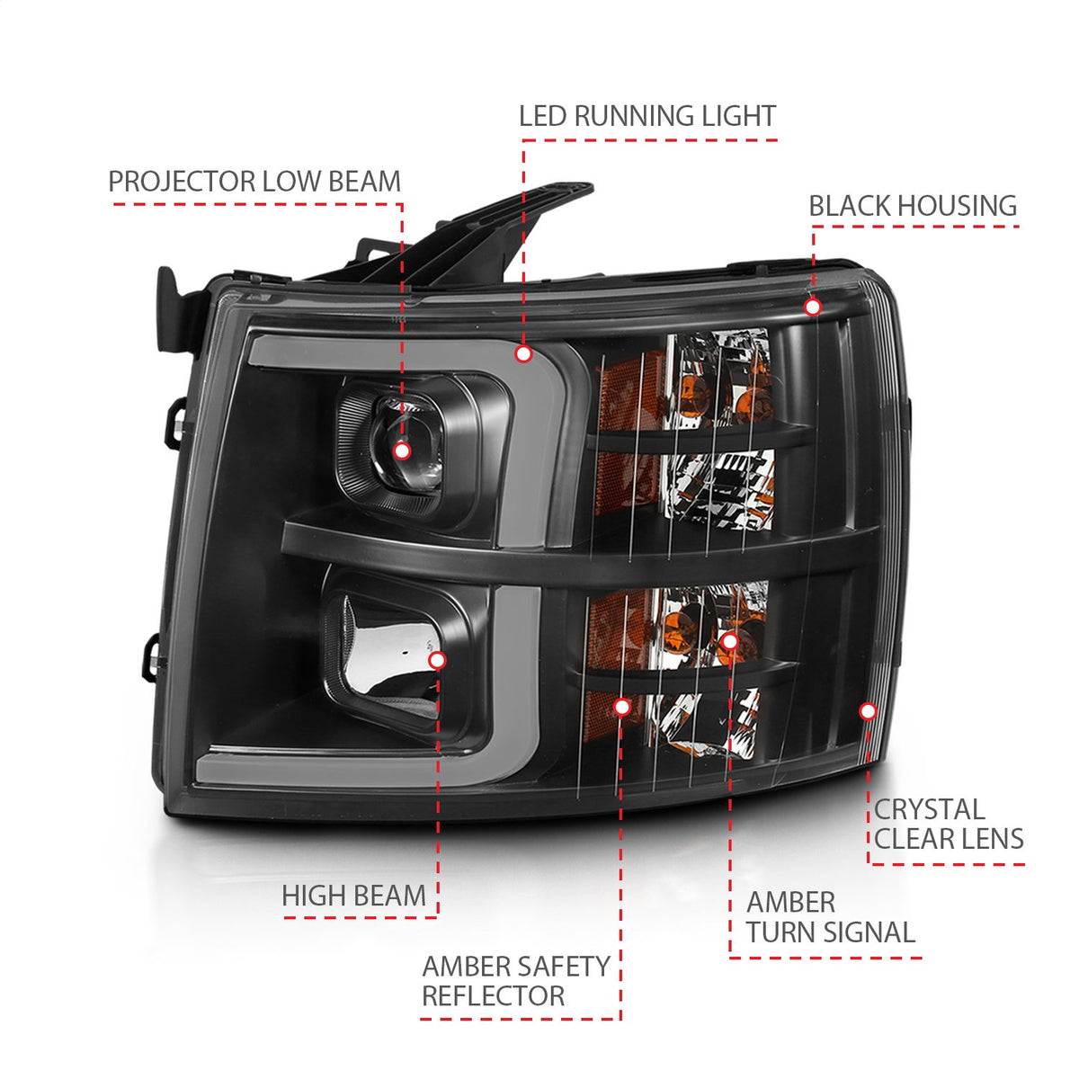 ANZO USA ZUKT_111480 Anzo ZUKT_111480 Projector Headlight Set Clear Lens Black