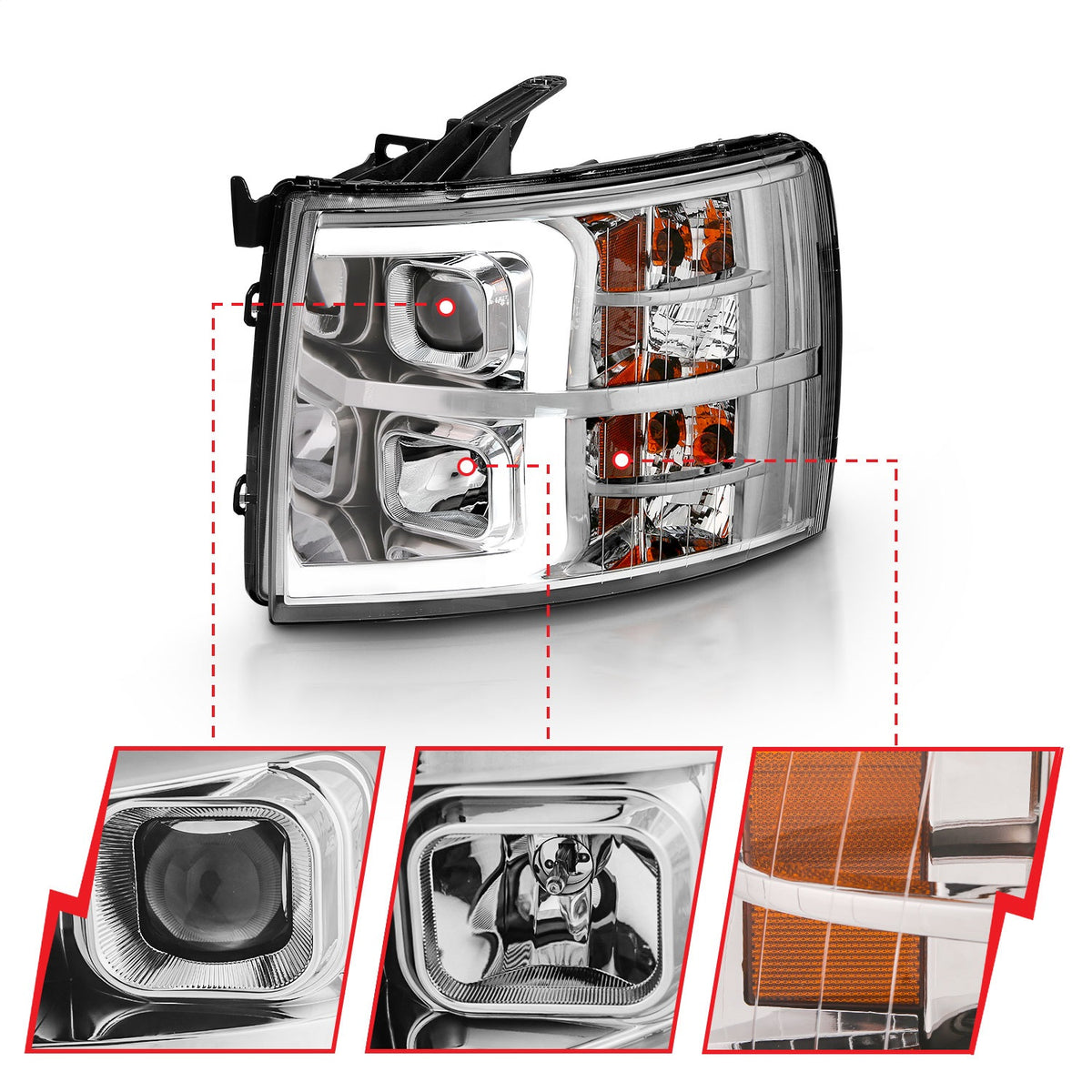 ANZO USA ZUKT_111481 Anzo ZUKT_111481 Projector Headlight Set Clear Lens Chrome