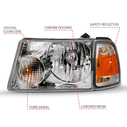 ANZO USA ZUKT_111484 Anzo ZUKT_111484 Crystal Headlight Set Clear Lens Chrome Pair