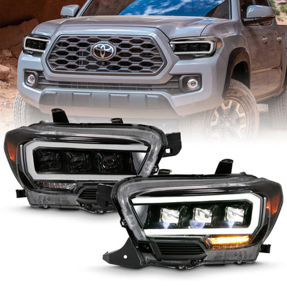 LED Projector Headlight; w/Plank Style Design; Black w/Amber;