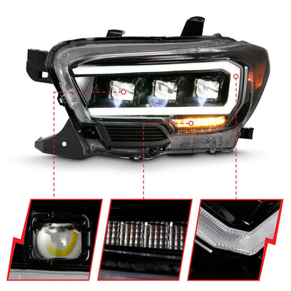 LED Projector Headlight; w/Plank Style Design; Black w/Amber;