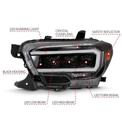 LED Projector Headlight; w/Plank Style Design; Black w/Amber;