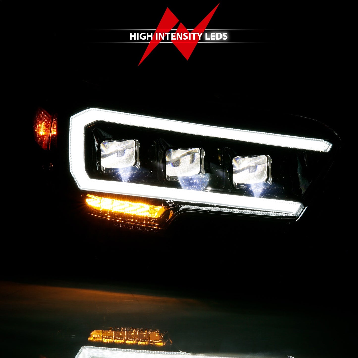 LED Projector Headlight; w/Plank Style Design; Black w/Amber;