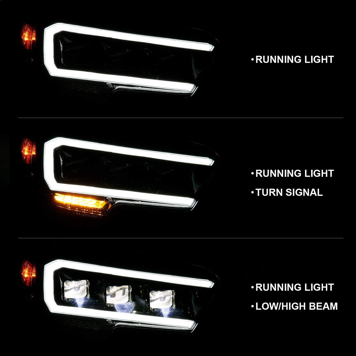 LED Projector Headlight; w/Plank Style Design; Black w/Amber;