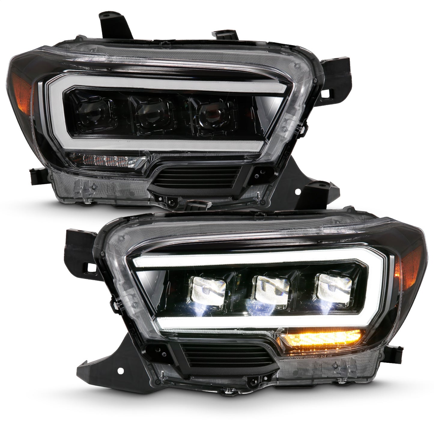 LED Projector Headlight; w/Plank Style Design; Black w/Amber;