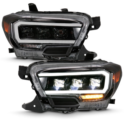 LED Projector Headlight; w/Plank Style Design; Black w/Amber;