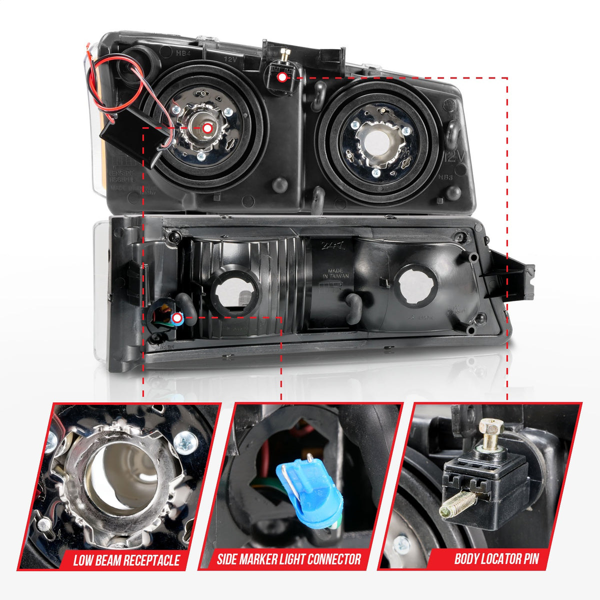 ANZO USA ZUKT_111501 Anzo ZUKT_111501 Black Housing Pair w/ Light Bar