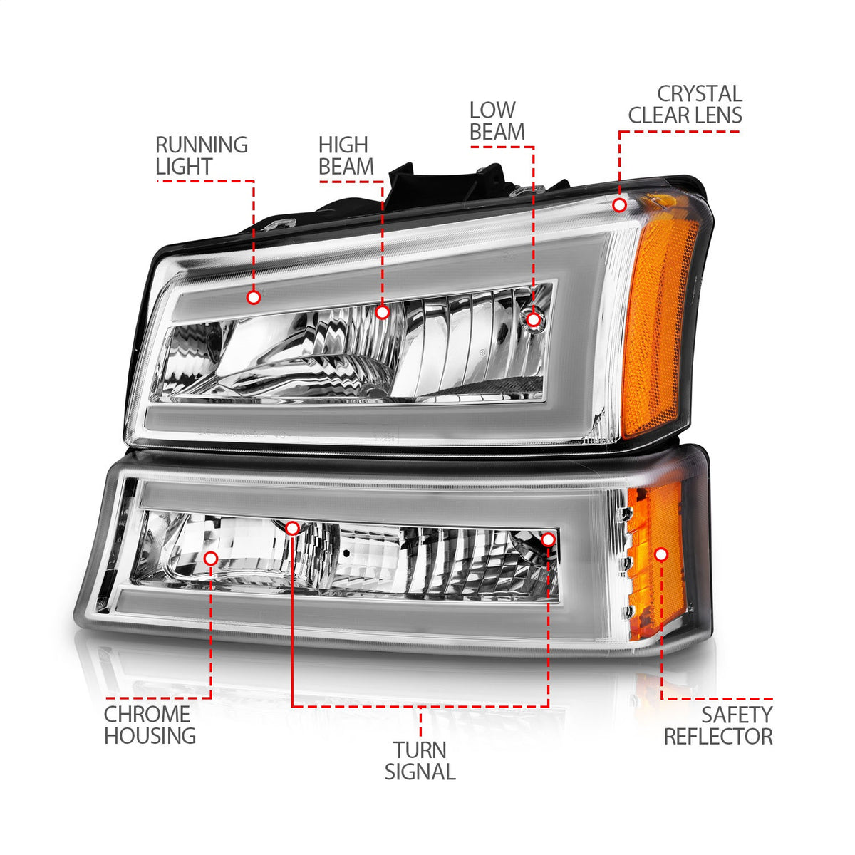 ANZO USA ZUKT_111502 Anzo ZUKT_111502 Chorme Housing Pair w/ Light Bar