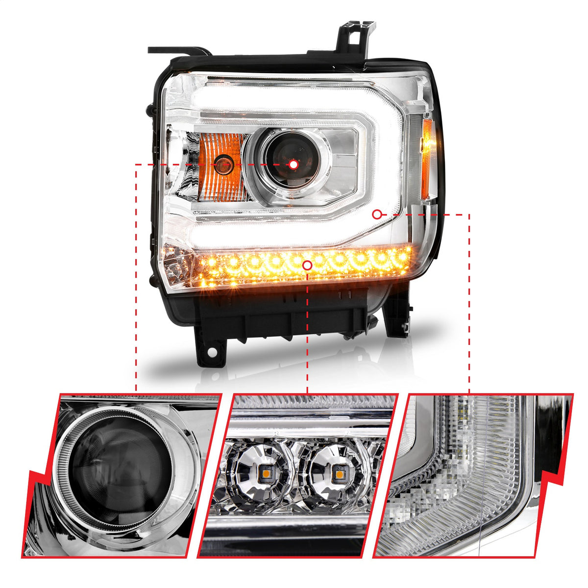 ANZO USA ZUKT_111514 Anzo ZUKT_111514 Lens Chorme Housing w/ Light Bar