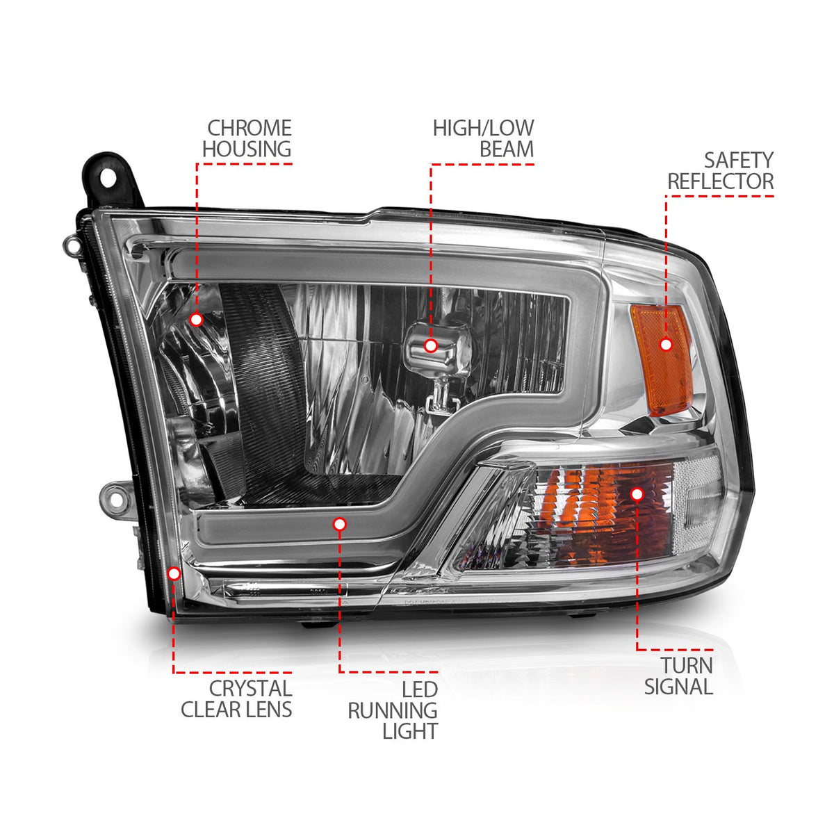 ANZO USA ZUKT_111516 Anzo ZUKT_111516 Chorme Housing Pair w/ Light for Ram 1500 for 111516
