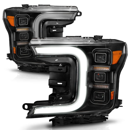 LED Projector Headlight; Black Housing; w/Light Bar Sequential Signal; Pair;