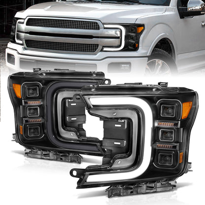 LED Projector Headlight; Black Housing; w/Smoke Bar Sequential Signal; Pair;