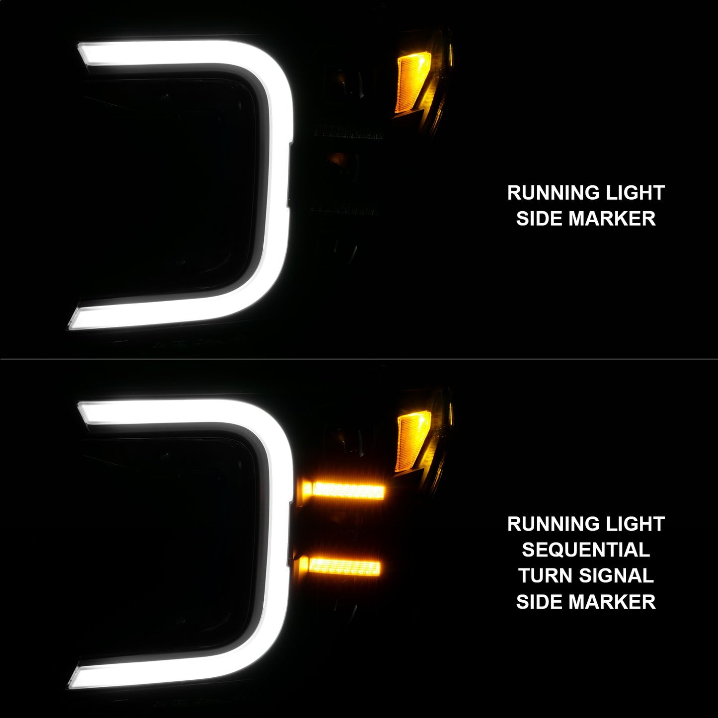 LED Projector Headlight; Black Housing; w/Smoke Bar Sequential Signal; Pair;