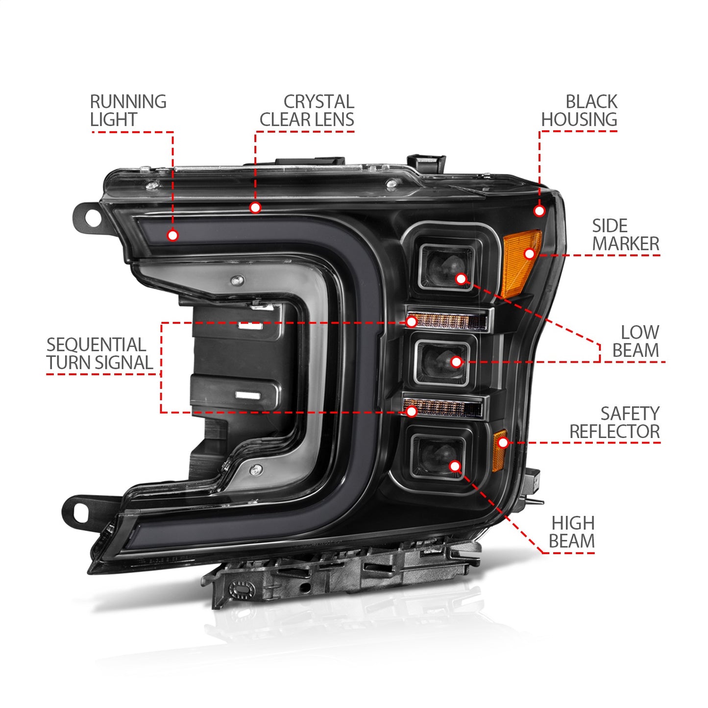 LED Projector Headlight; Black Housing; w/Smoke Bar Sequential Signal; Pair;