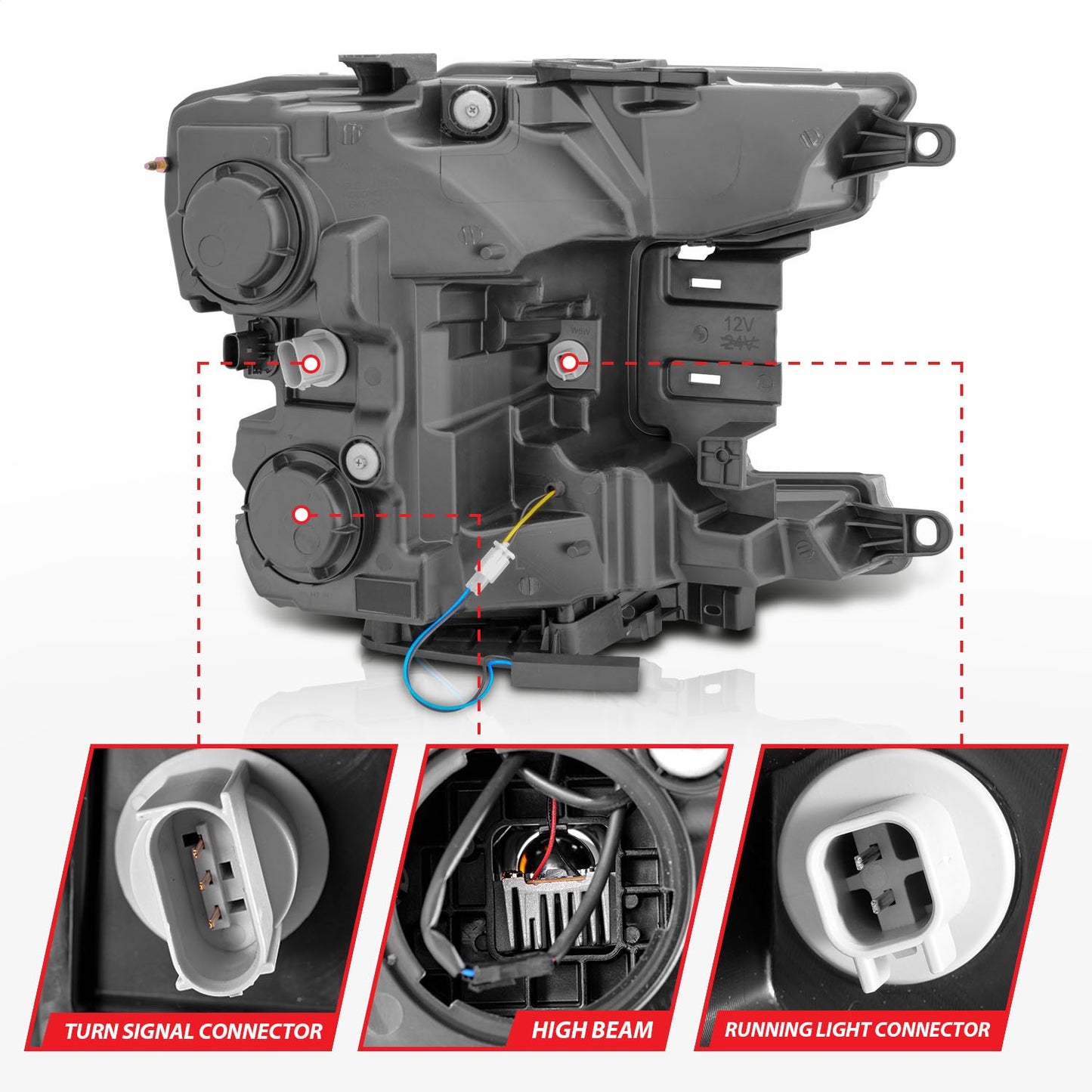 LED Projector Headlight; Black Housing; w/Smoke Bar Sequential Signal; Pair;