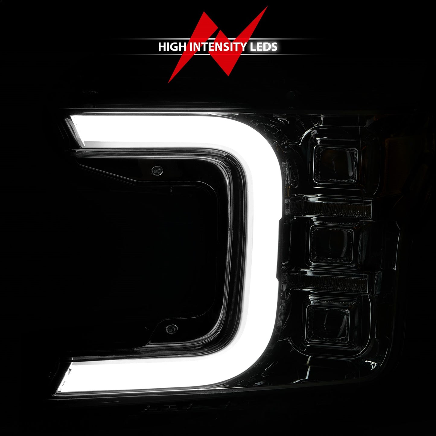 LED Projector Headlight; Chrome Housing; w/Light Bar Sequential Signal; Pair;