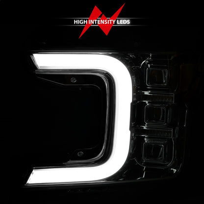 LED Projector Headlight; Chrome Housing; w/Light Bar Sequential Signal; Pair;