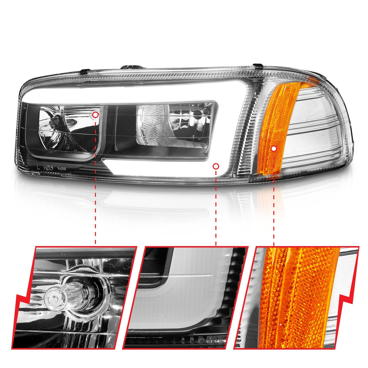 ANZO USA ZUKT_111522 Anzo ZUKT_111522 Set Black Housing w/ Light Bar