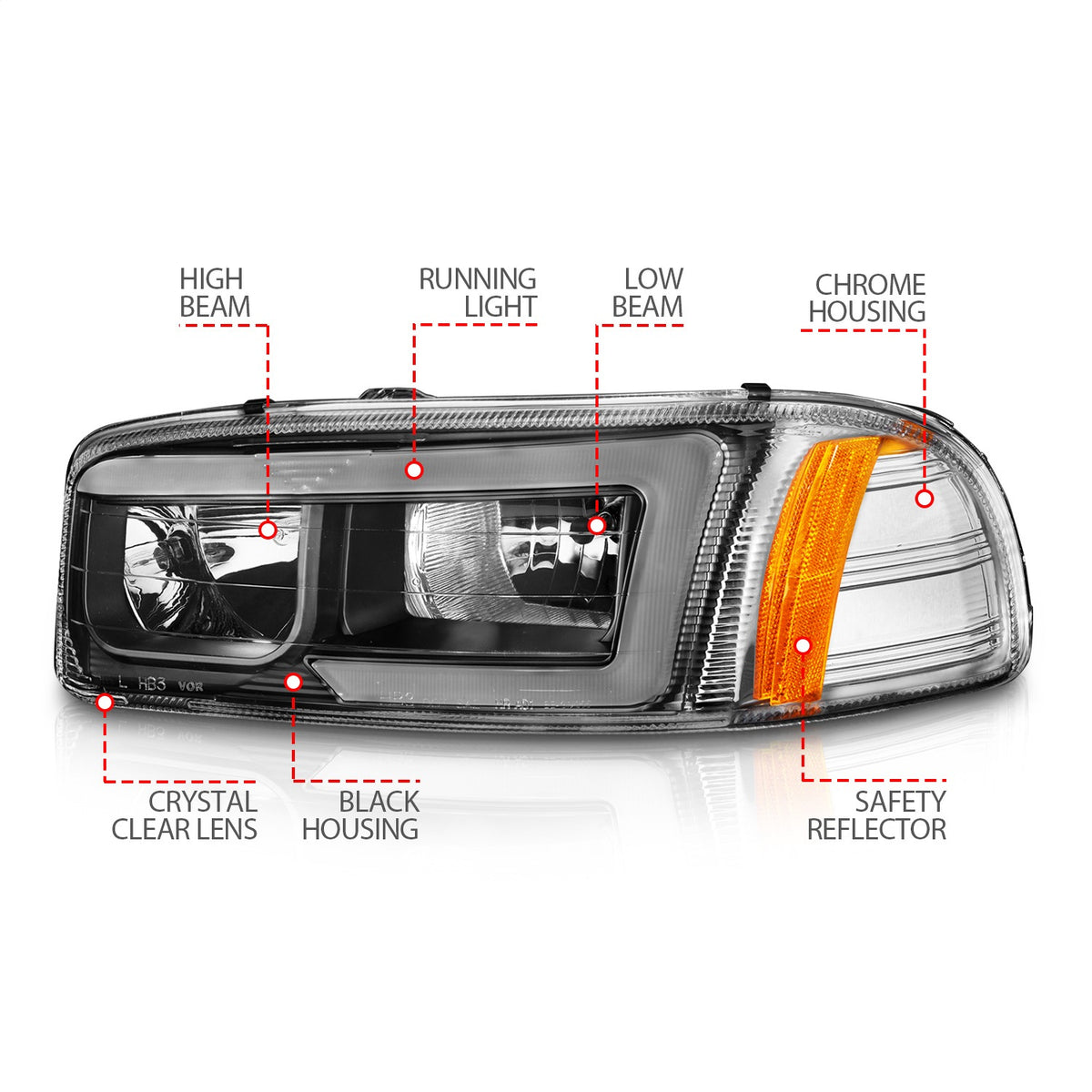 ANZO USA ZUKT_111522 Anzo ZUKT_111522 Set Black Housing w/ Light Bar