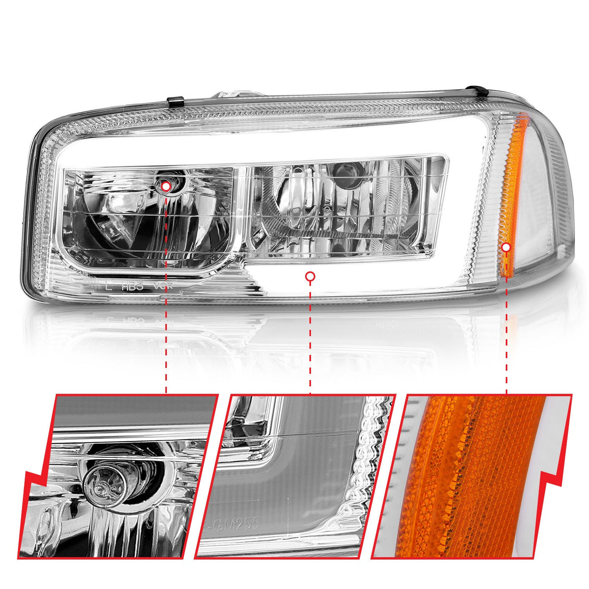 ANZO USA ZUKT_111523 Anzo ZUKT_111523 Set Chrome Housing w/ Light Bar