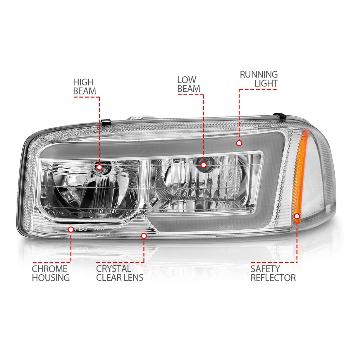 ANZO USA ZUKT_111523 Anzo ZUKT_111523 Set Chrome Housing w/ Light Bar
