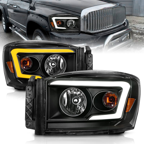 Anzo USA | Crystal Headlight Set Clear Lens Black Housing w/Light Bar Switchback Pair | Fits Ram 1500 | 111526