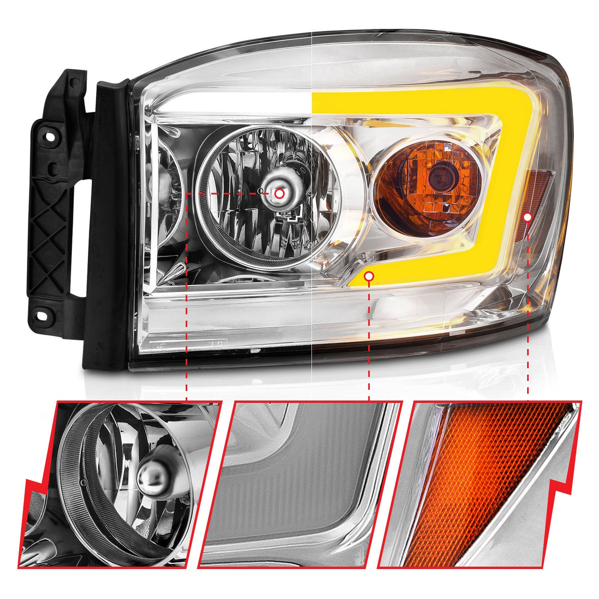 ANZO USA ZUKT_111527 Anzo ZUKT_111527 Lens Chrome Housing w/ Light for Ram 1500 for 111527