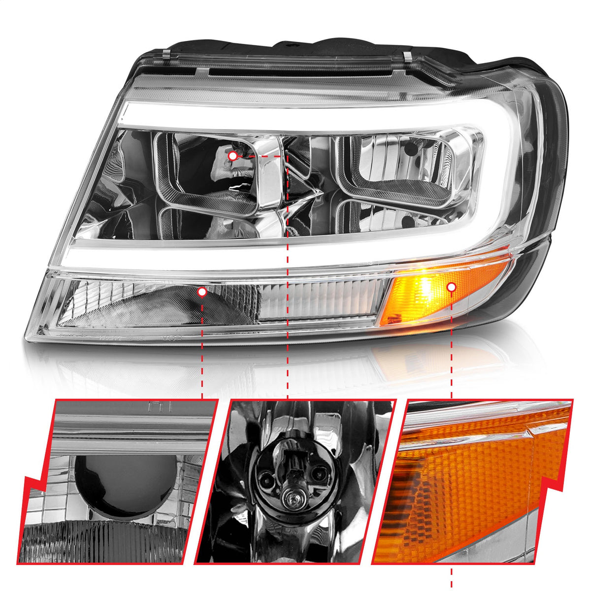 ANZO USA ZUKT_111538 Anzo ZUKT_111538 Chrome Housing Pair w/ Light Bar