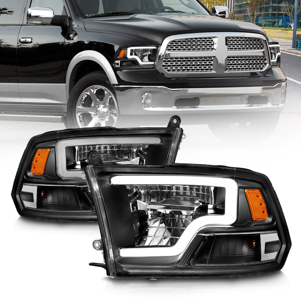Anzo USA | LED Projector Headlight LED Square Black Housing w/Light Bar Pair | Fits Ram 1500 | 111539